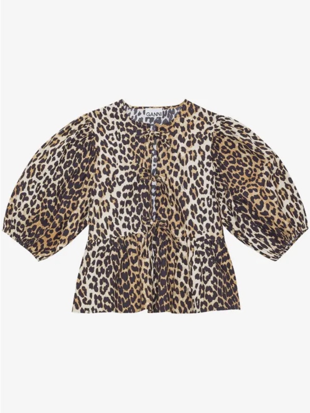 GANNI Leopard Print Puff-Sleeve Cotton Top - Animal Print - S